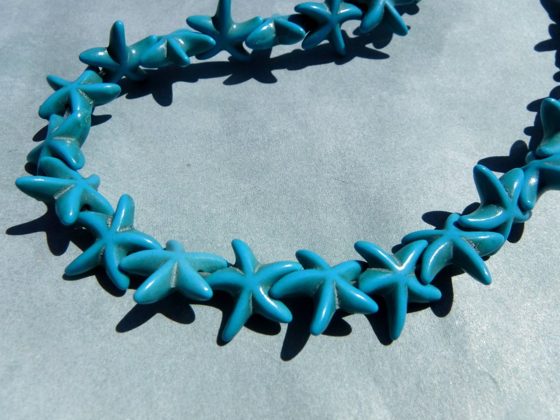 Blue Sea Stars Stone Beads - Strand of Starfish Beads - Use for Mosaics