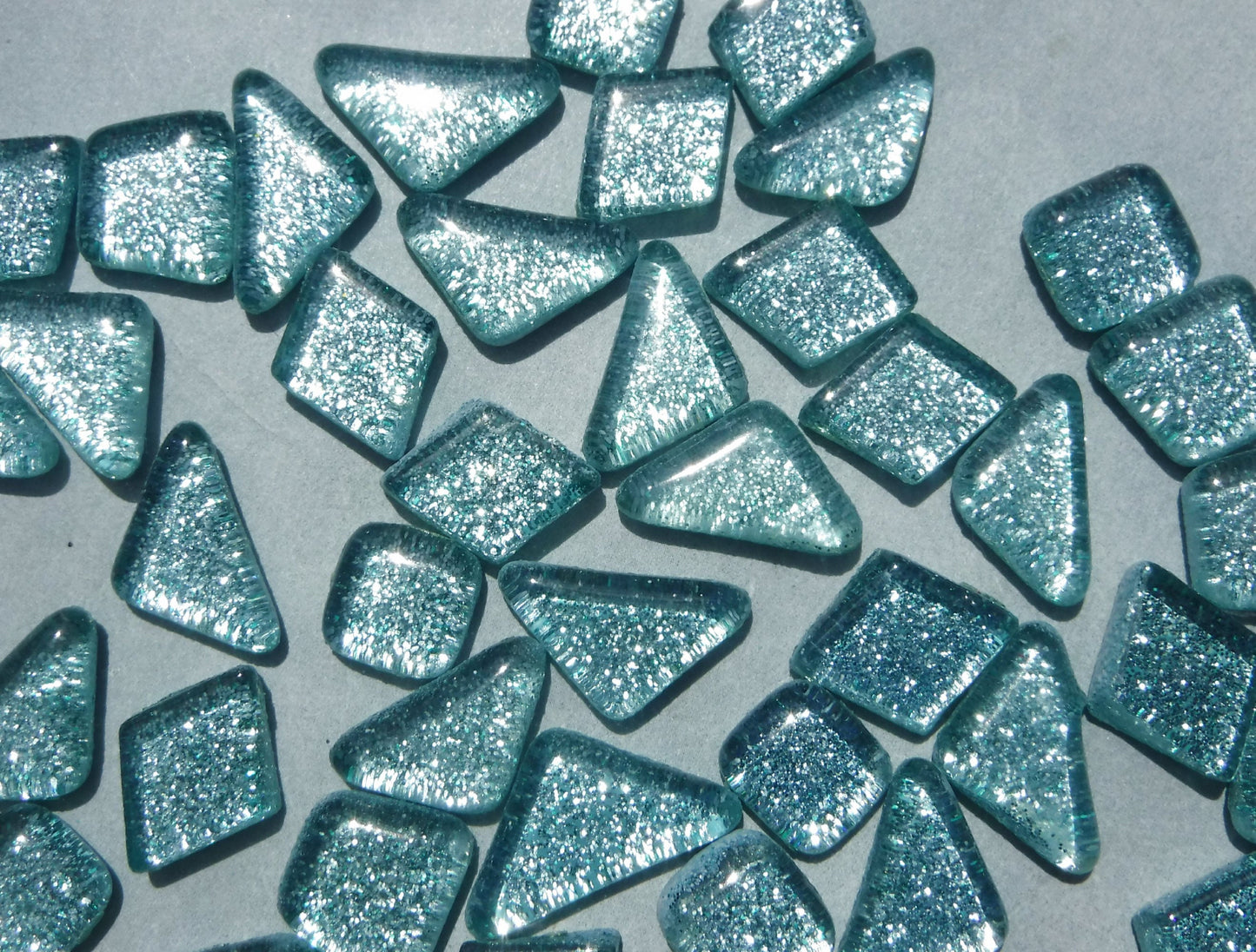 Raindrop Blue Glitter Puzzle Tiles - 100 grams in Assorted Shapes Glass Mosaic Tiles