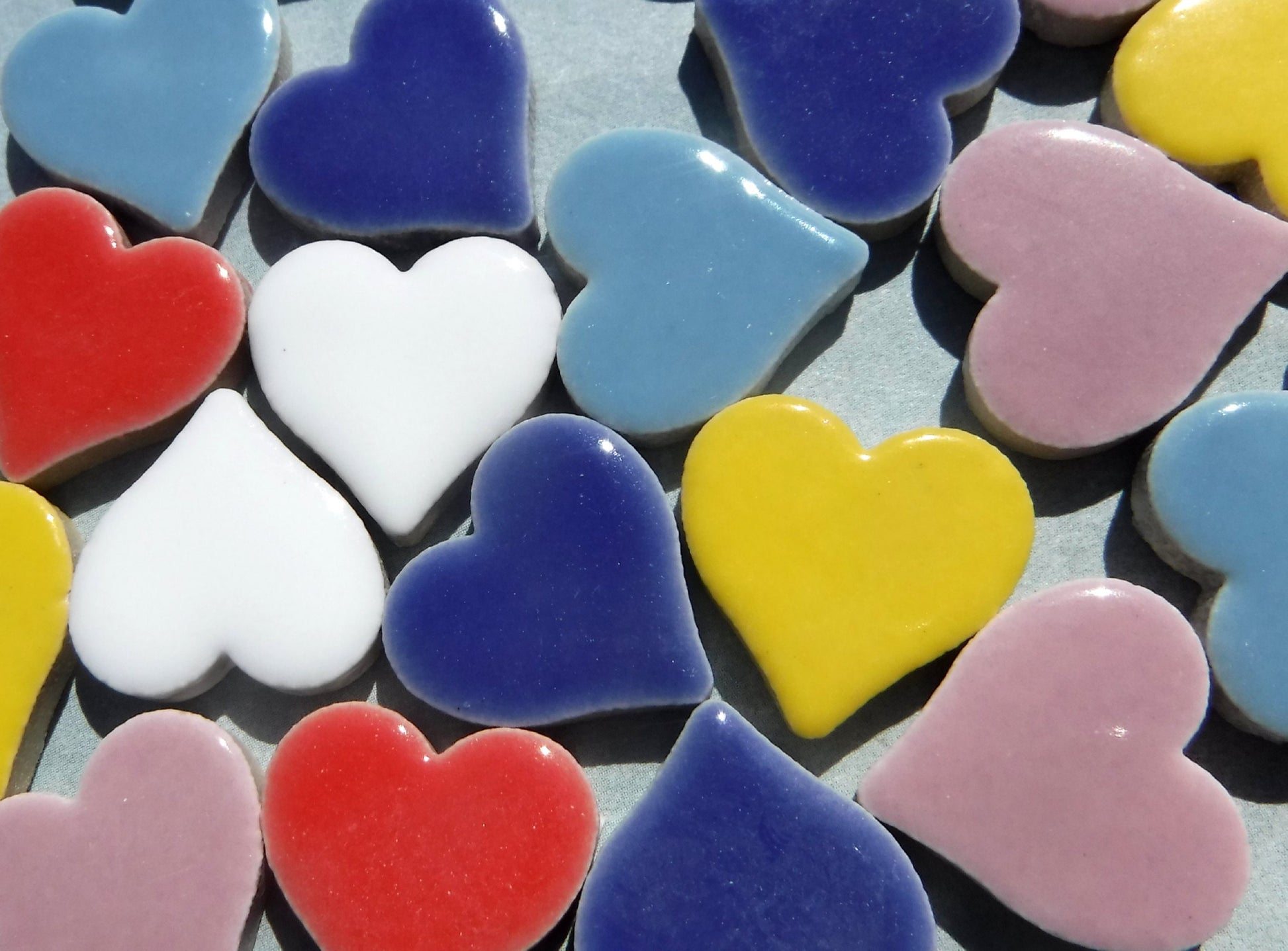 Heart Mosaic Tiles - 50 Ceramic 3/4" Inch Tiles in Assorted Colors