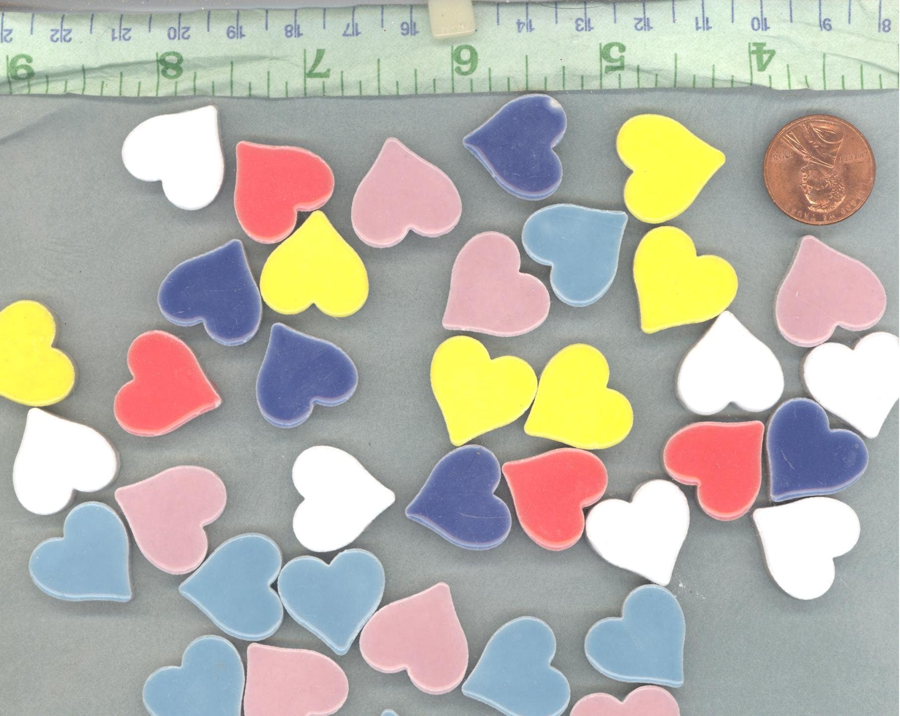 Heart Mosaic Tiles - 50 Ceramic 3/4" Inch Tiles in Assorted Colors