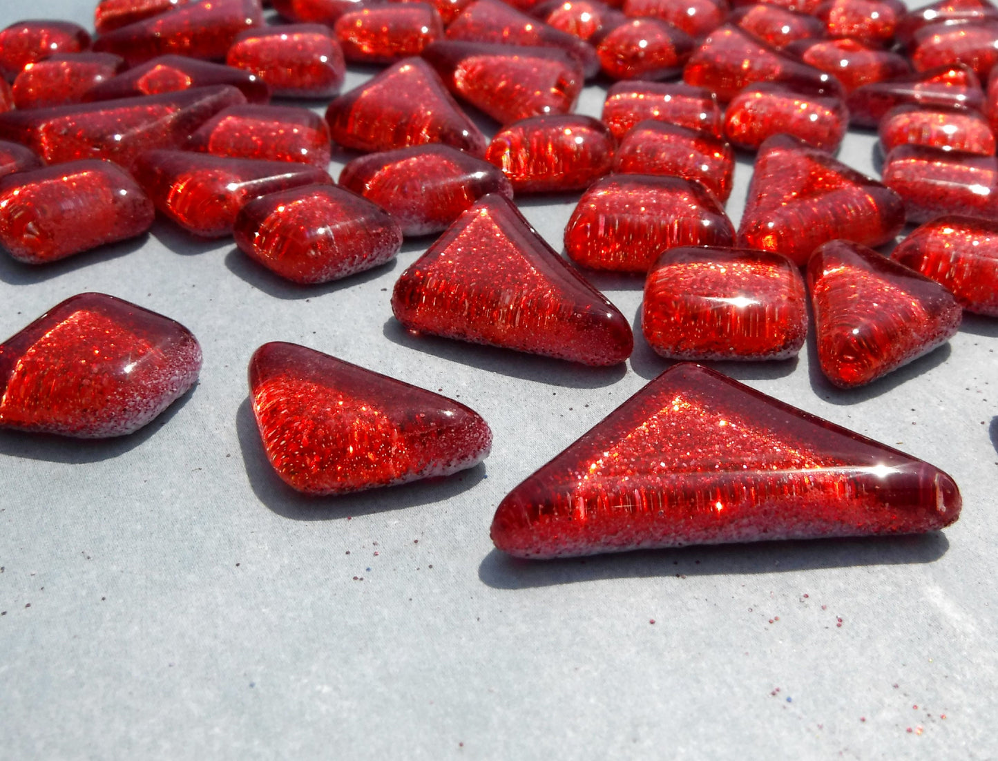 Red Glitter Puzzle Tiles - 100 grams in Assorted Shapes Glass Mosaic Tiles