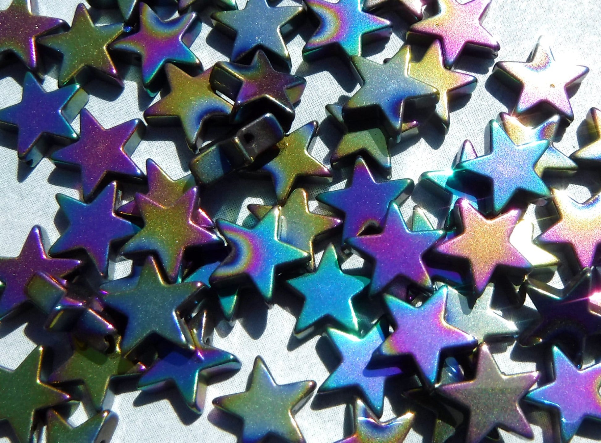 Star Beads - Colorful Metallic - 8mm - Electroplated Hematite - 20g