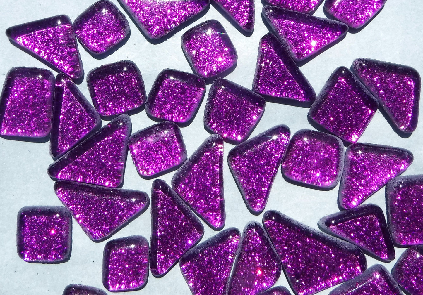 Dark Purple Glitter Puzzle Tiles - 100 grams in Assorted Shapes - Glass Mosaic Tiles