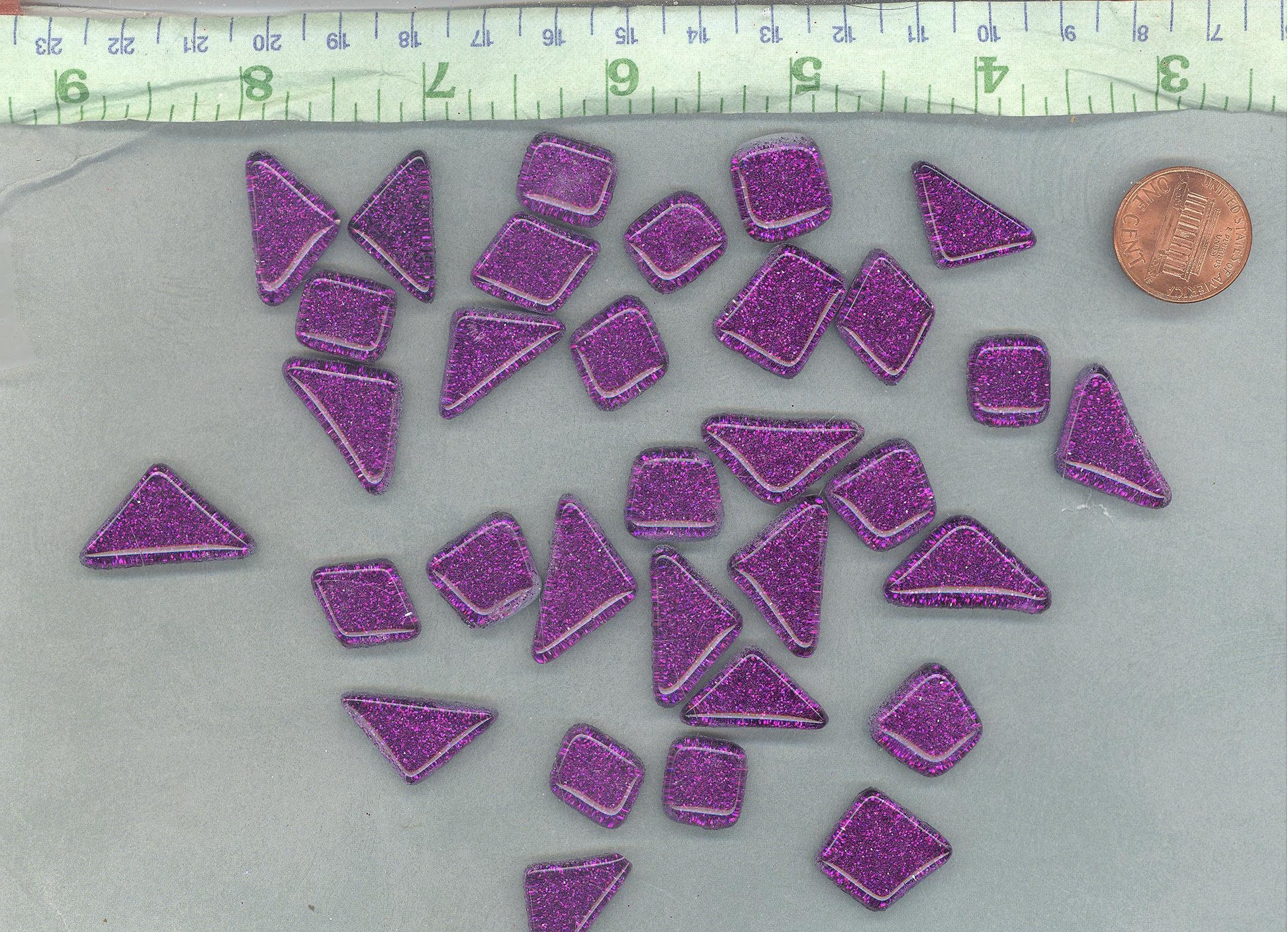 Dark Purple Glitter Puzzle Tiles - 100 grams in Assorted Shapes - Glass Mosaic Tiles