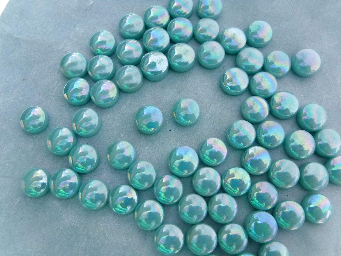 Light Teal Iridescent 12mm Glass Drops Mosaic Tiles - 100 grams