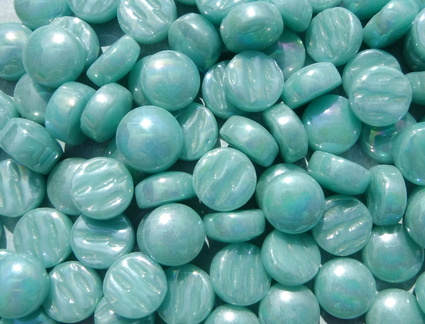 Light Teal Iridescent 12mm Glass Drops Mosaic Tiles - 100 grams