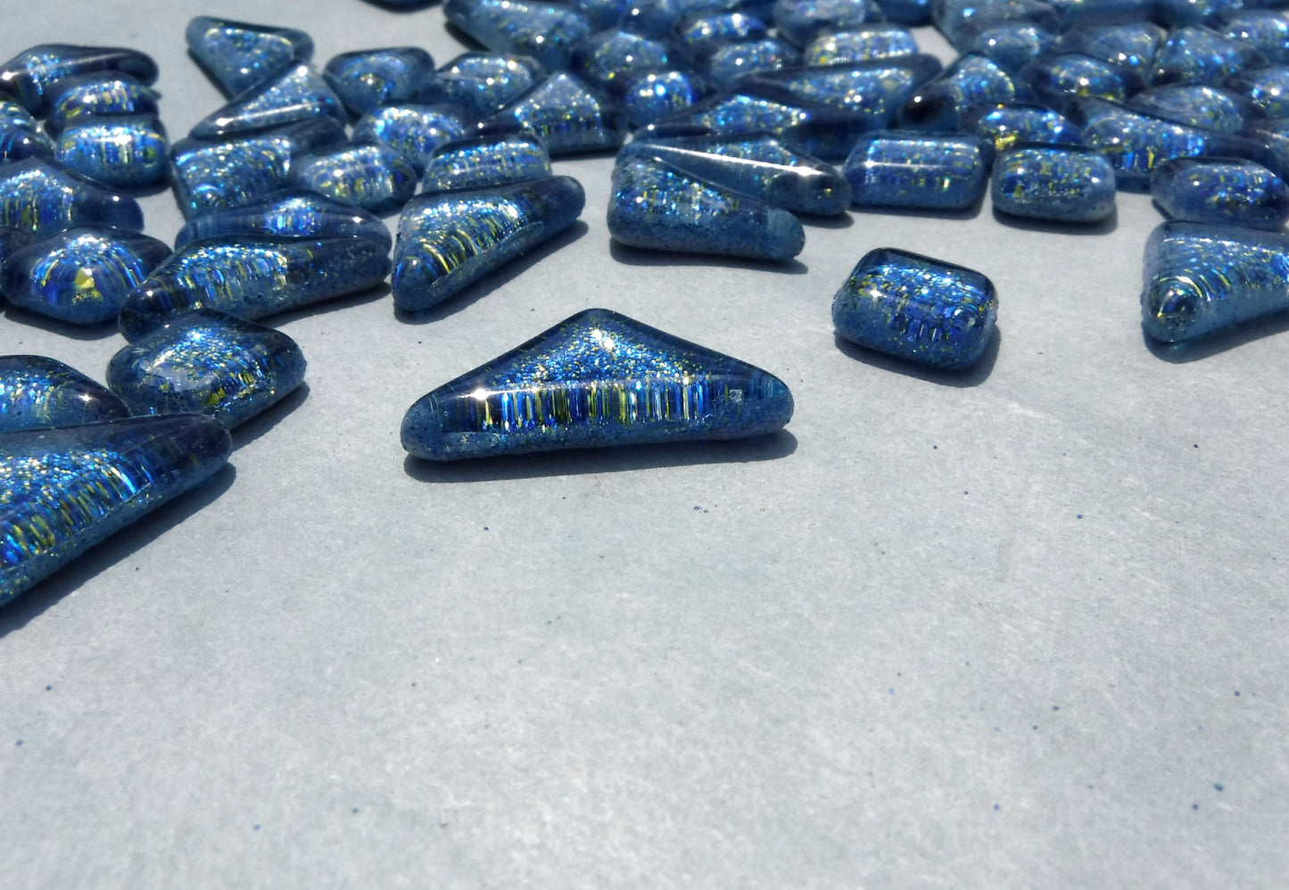 Blue and Gold Glitter Puzzle Tiles - 100 grams in Assorted Shapes Glass Mosaic Tiles