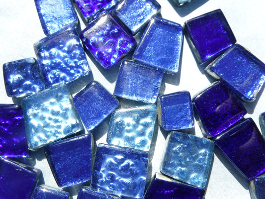 Triton Blues Glass Tiles - Metallic Foil - Assorted Shapes - 50 grams Mosaic Tiles