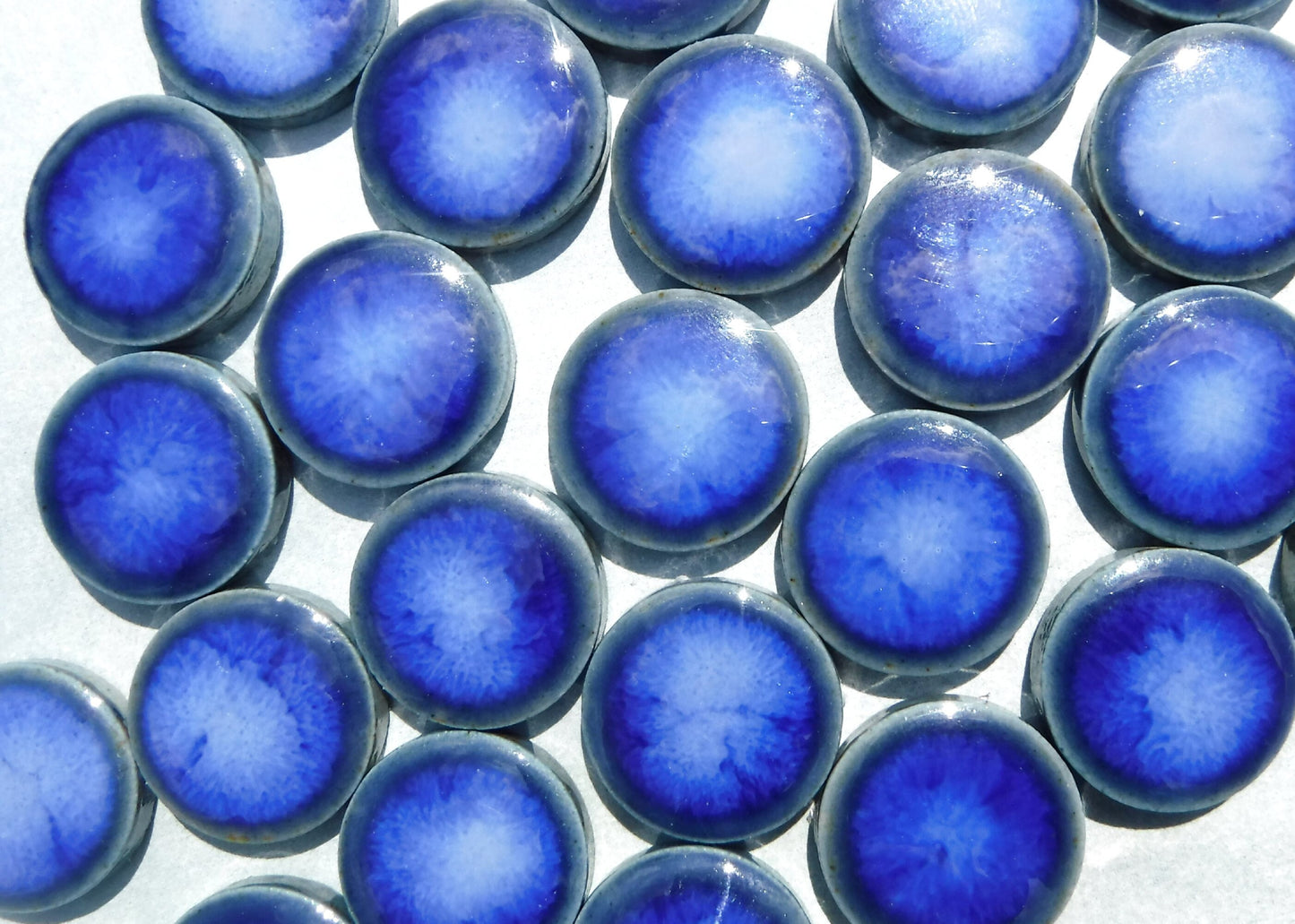 Stone Washed Blue Ceramic Tiles - 2 cm Penny Rounds Mosaic Tiles - 25 Tiles - Porcelain Circles