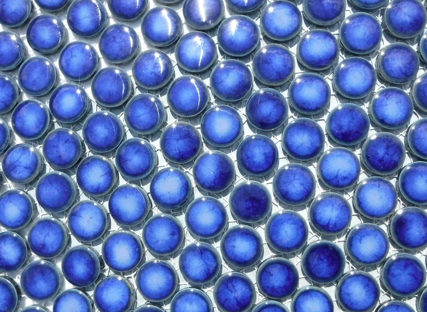 Stone Washed Blue Ceramic Tiles - 2 cm Penny Rounds Mosaic Tiles - 25 Tiles - Porcelain Circles