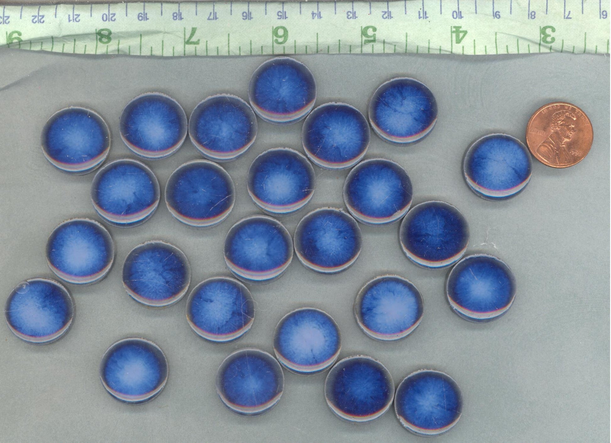 Stone Washed Blue Ceramic Tiles - 2 cm Penny Rounds Mosaic Tiles - 25 Tiles - Porcelain Circles