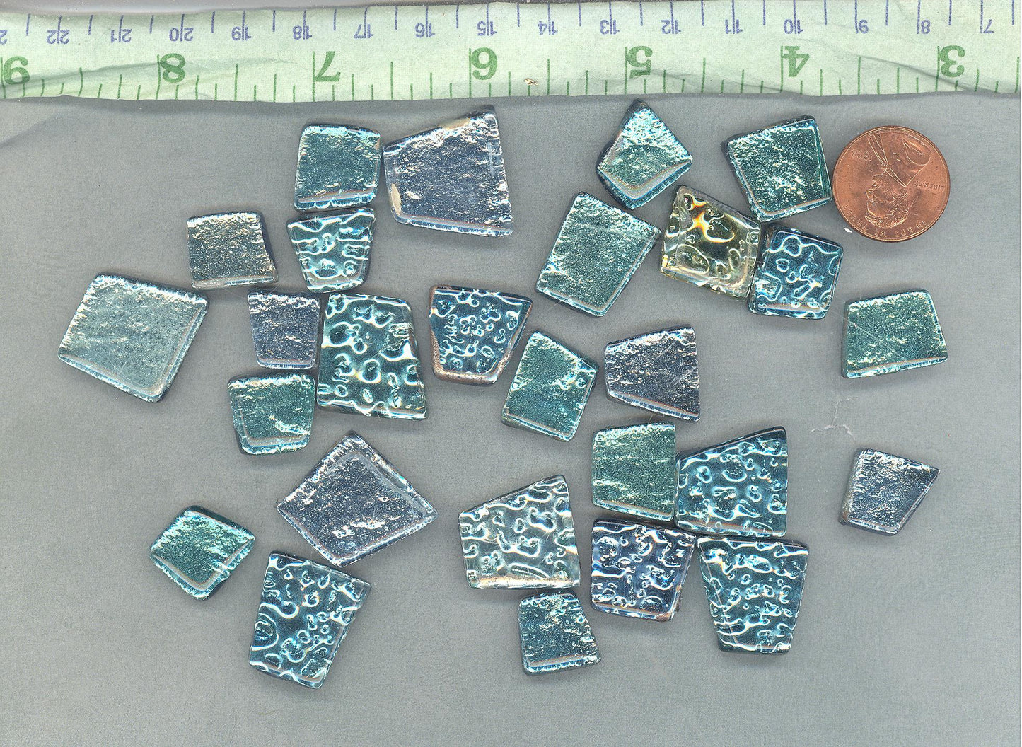 Waterfall Blues Glass Tiles - Metallic Foil - Assorted Shapes - 50 grams Mosaic Tiles - Naiad Aqua