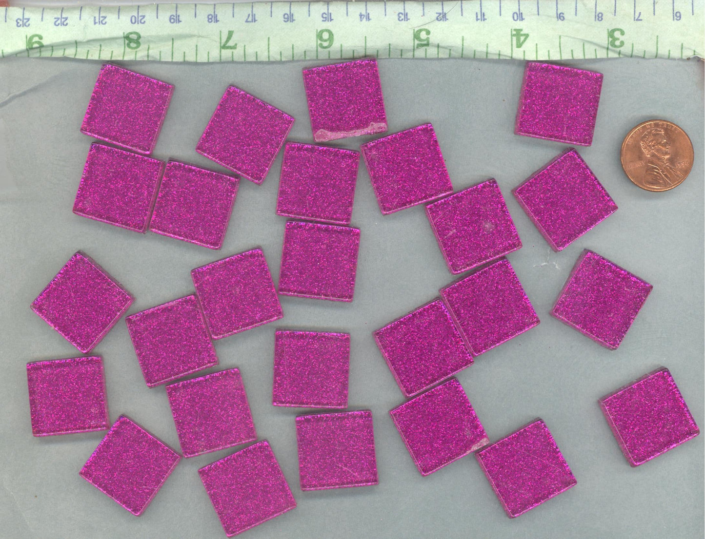 Dark Pink Glitter Tiles - 20mm Mosaic Tiles - 25 Metallic Glass Tiles