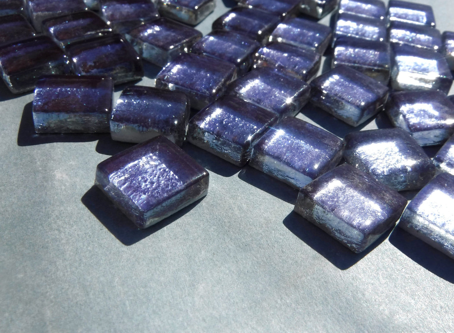 Iced Lilac Foil Square Crystal Tiles - 12mm - 50g Purple - Approx 25 Metallic Glass Mosaic Tiles