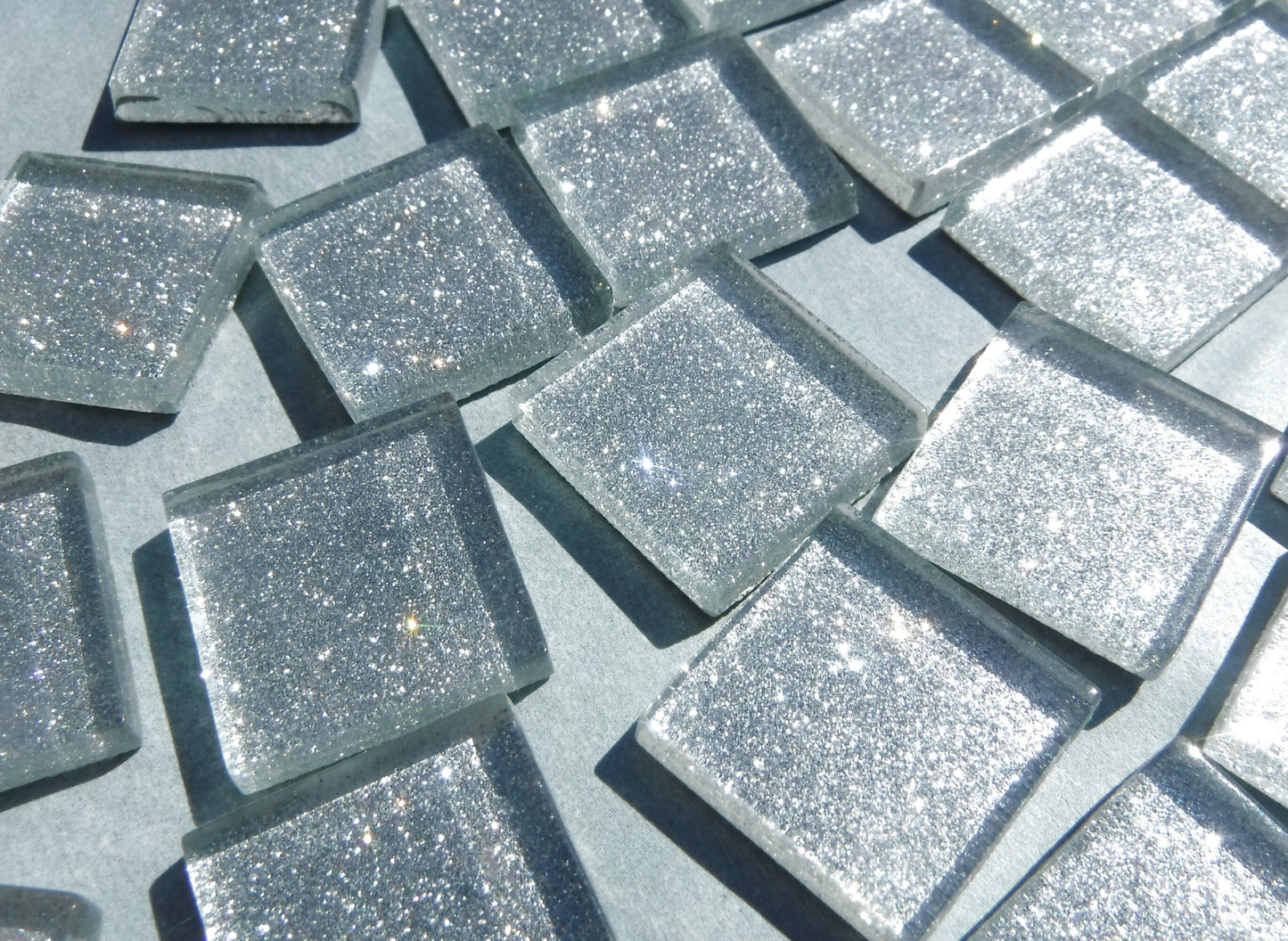 Silver Glitter Tiles - 20mm Mosaic Tiles - 25 Metallic Glass Tiles