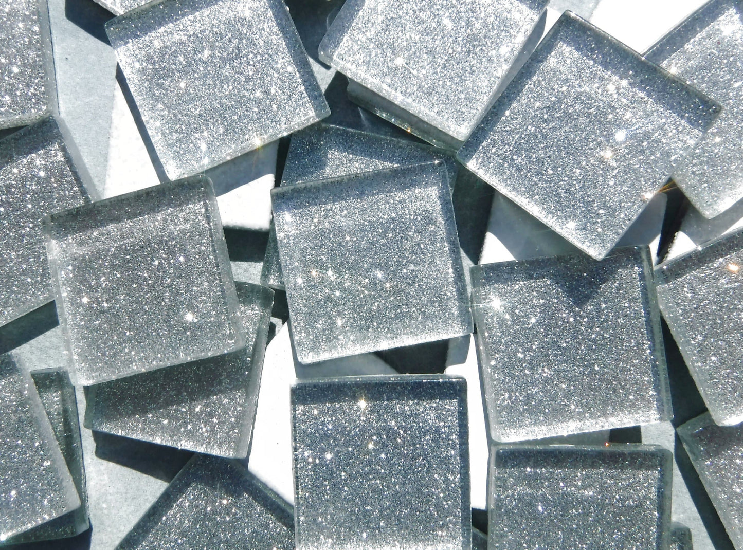 Silver Glitter Tiles - 20mm Mosaic Tiles - 25 Metallic Glass Tiles