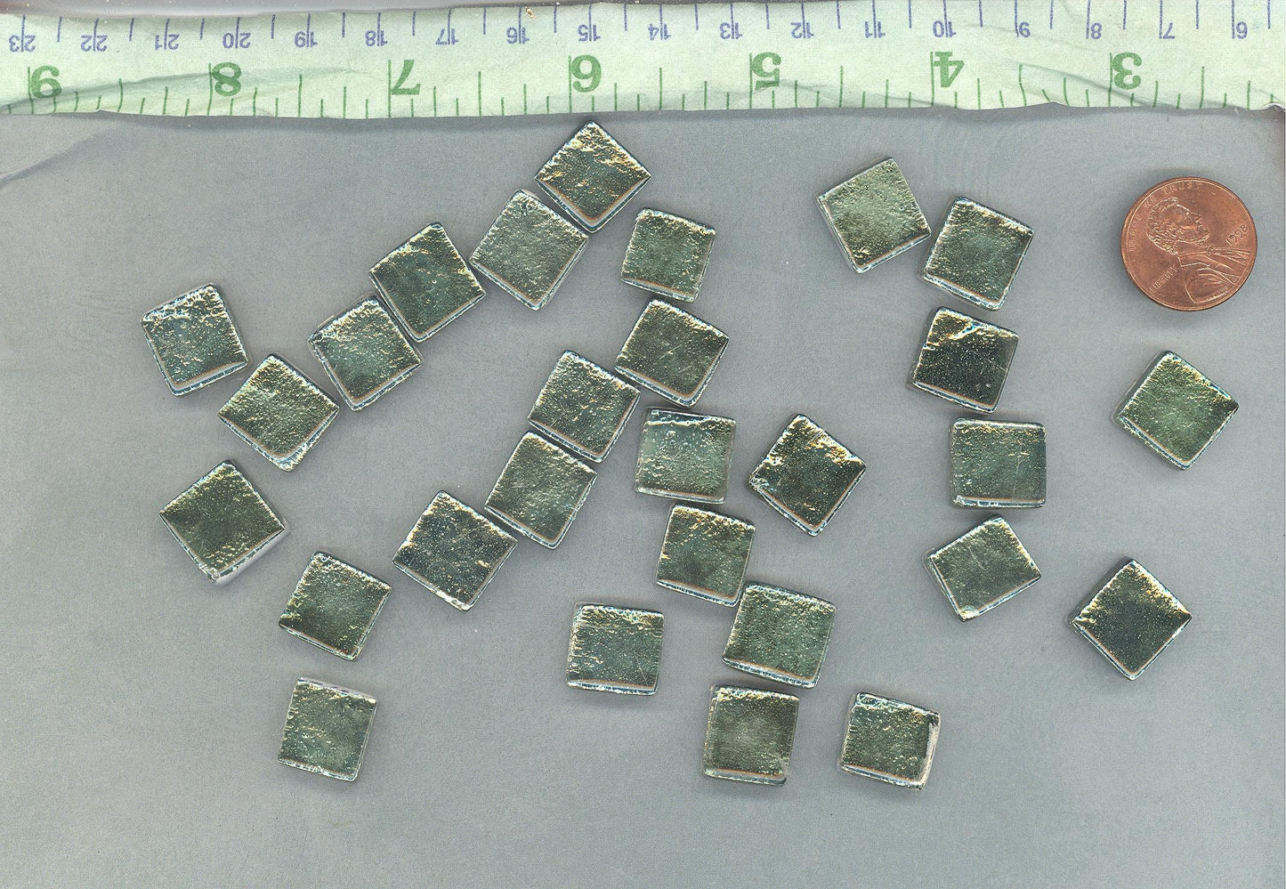 Deep Green Foil Square Crystal Tiles - 12mm - 50g Metallic Glass Tiles in Budding Green