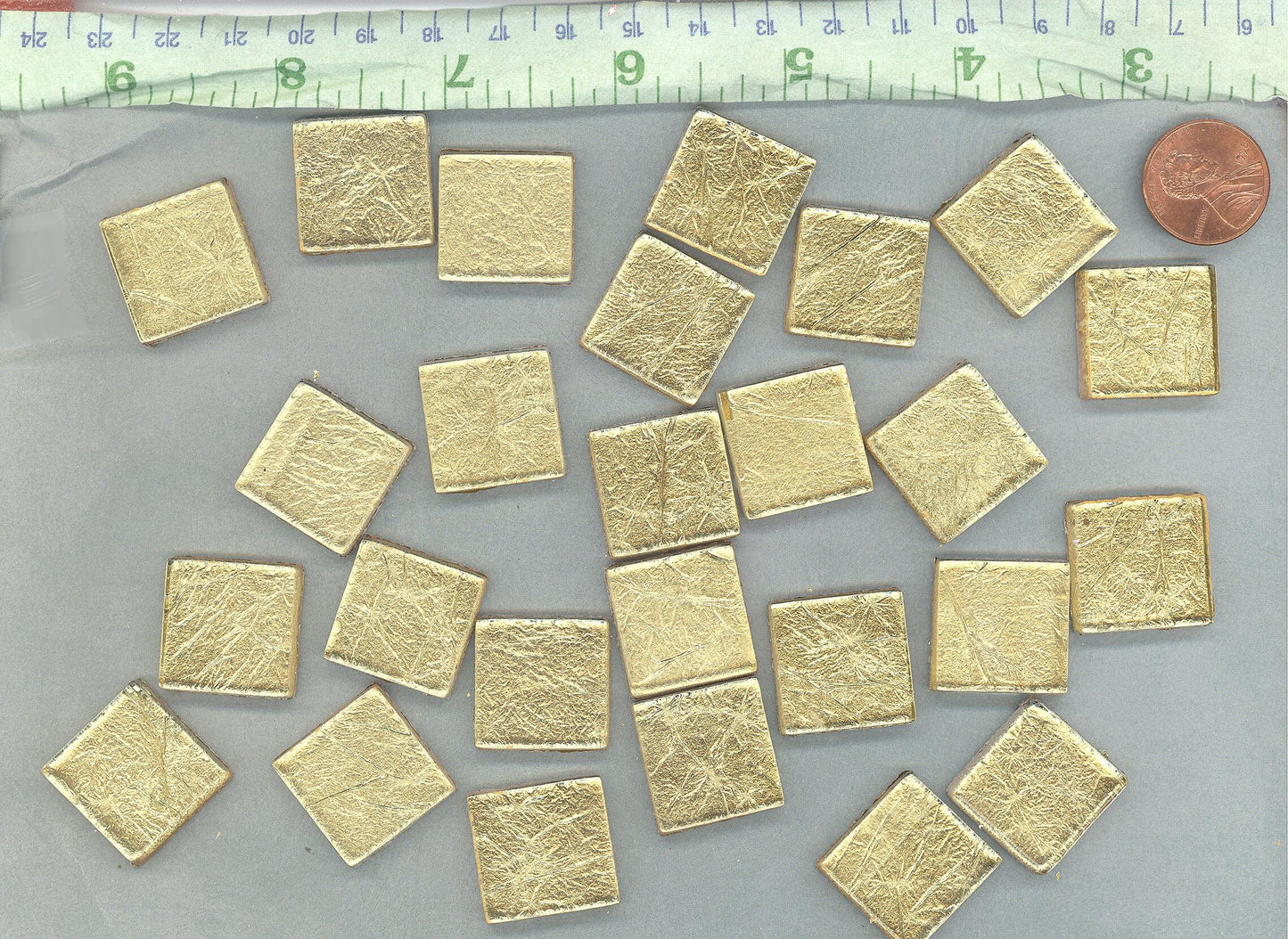 Gold Foil Square Tiles - 25 Glass Mosaic Tiles - 20mm