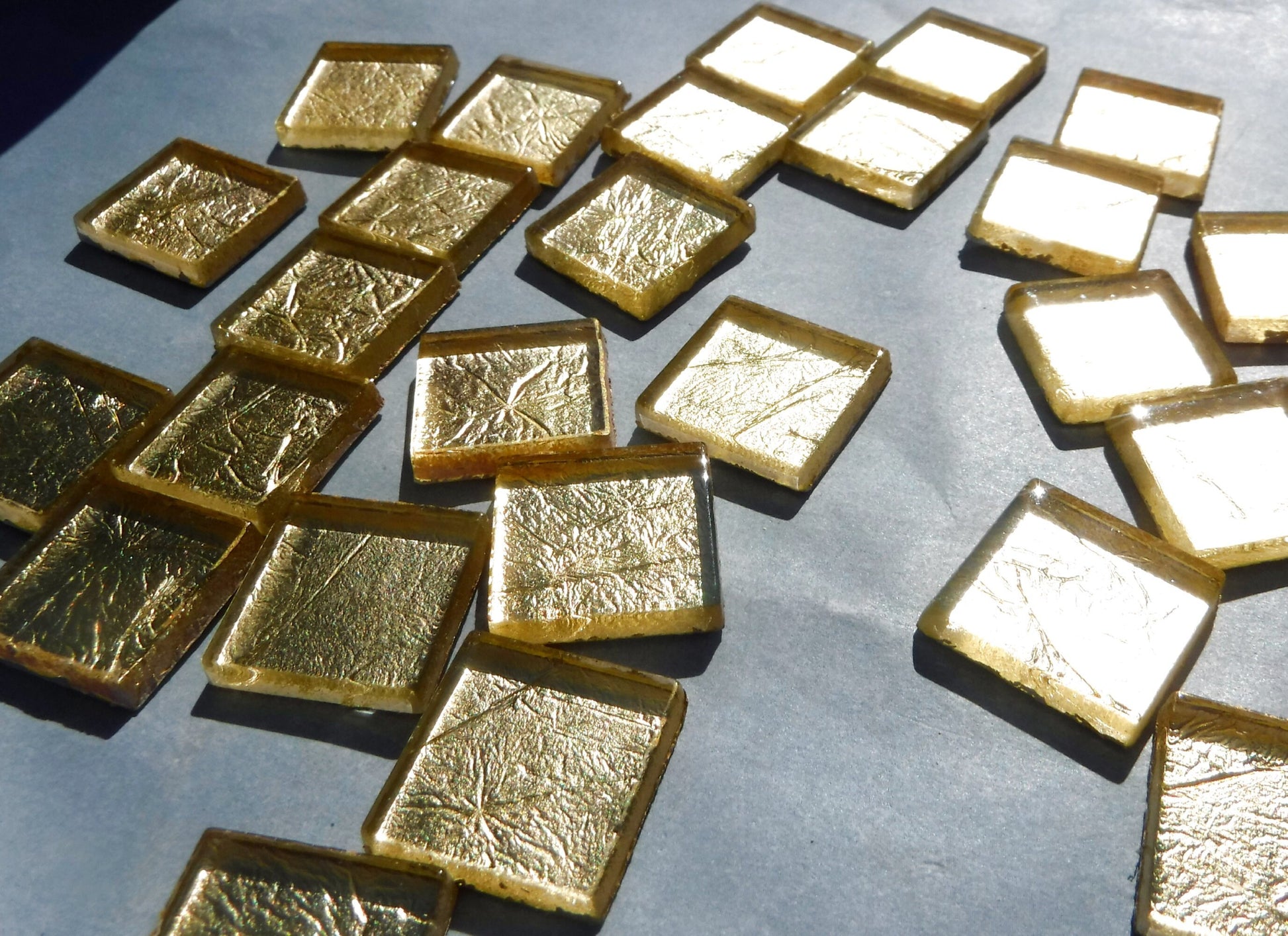 Gold Foil Square Tiles - 25 Glass Mosaic Tiles - 20mm