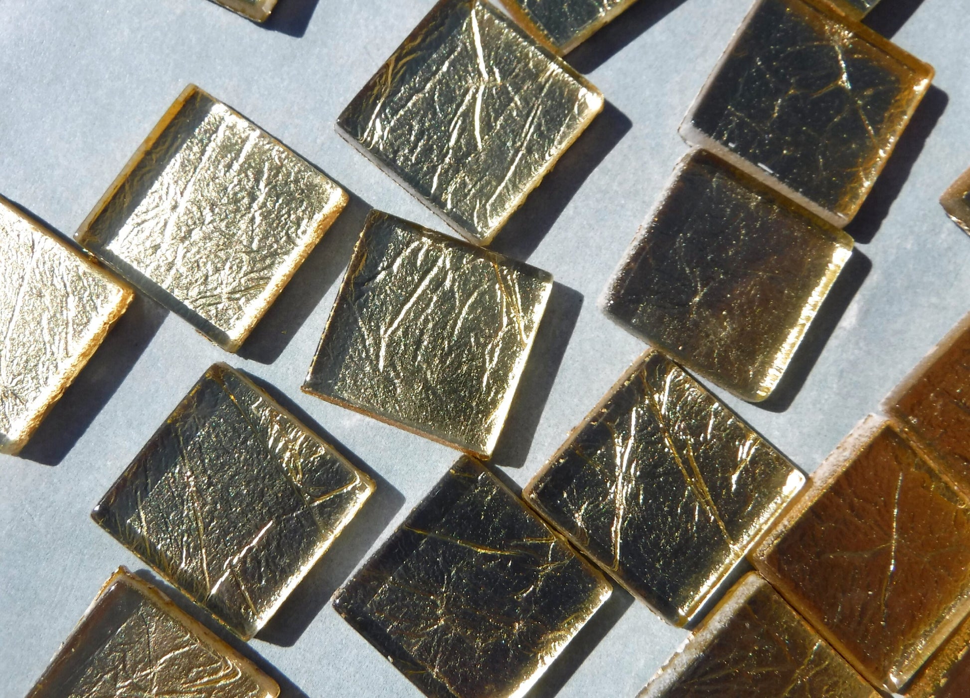 Gold Foil Square Tiles - 25 Glass Mosaic Tiles - 20mm