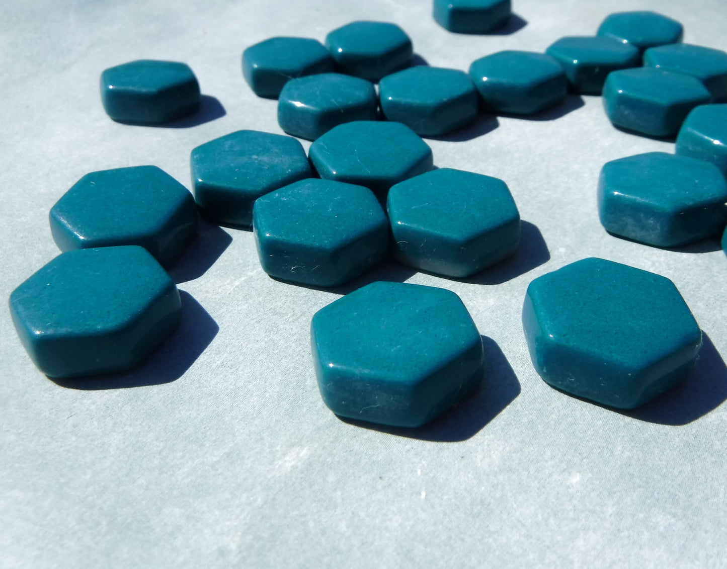 Dark Teal Hexagon Mosaic Tiles - 15mm - 100g - Approx 35 Tiles