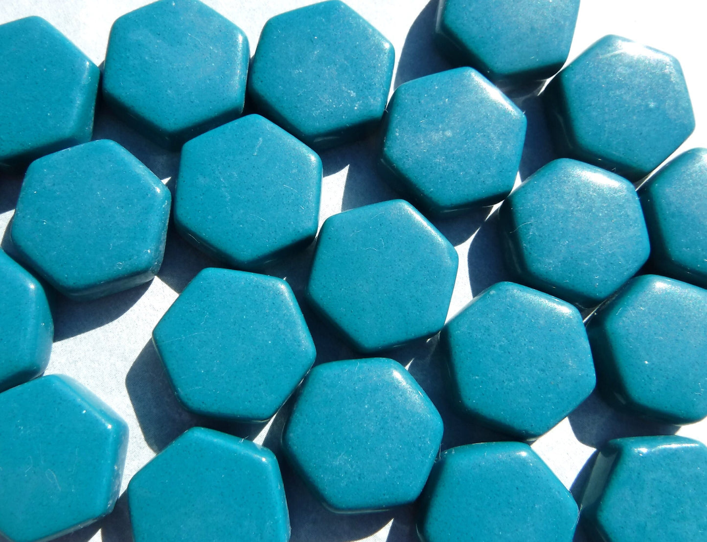 Dark Teal Hexagon Mosaic Tiles - 15mm - 100g - Approx 35 Tiles