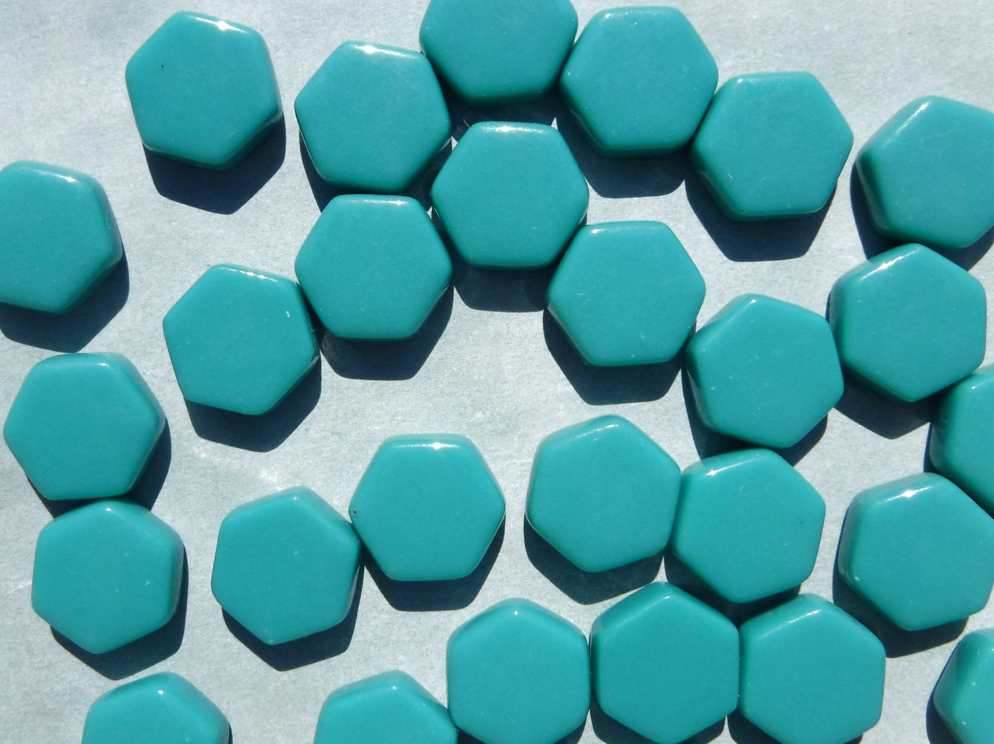 Teal Hexagon Mosaic Tiles - 15mm - 100g Opaque Glass Tiles