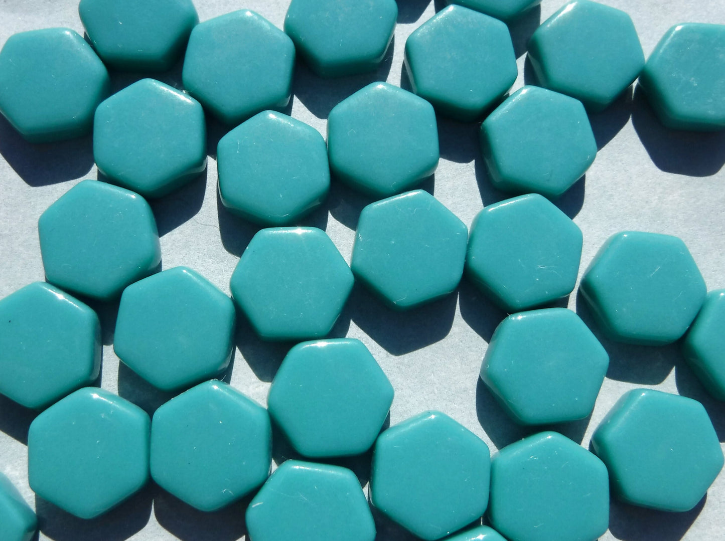 Teal Hexagon Mosaic Tiles - 15mm - 100g Opaque Glass Tiles