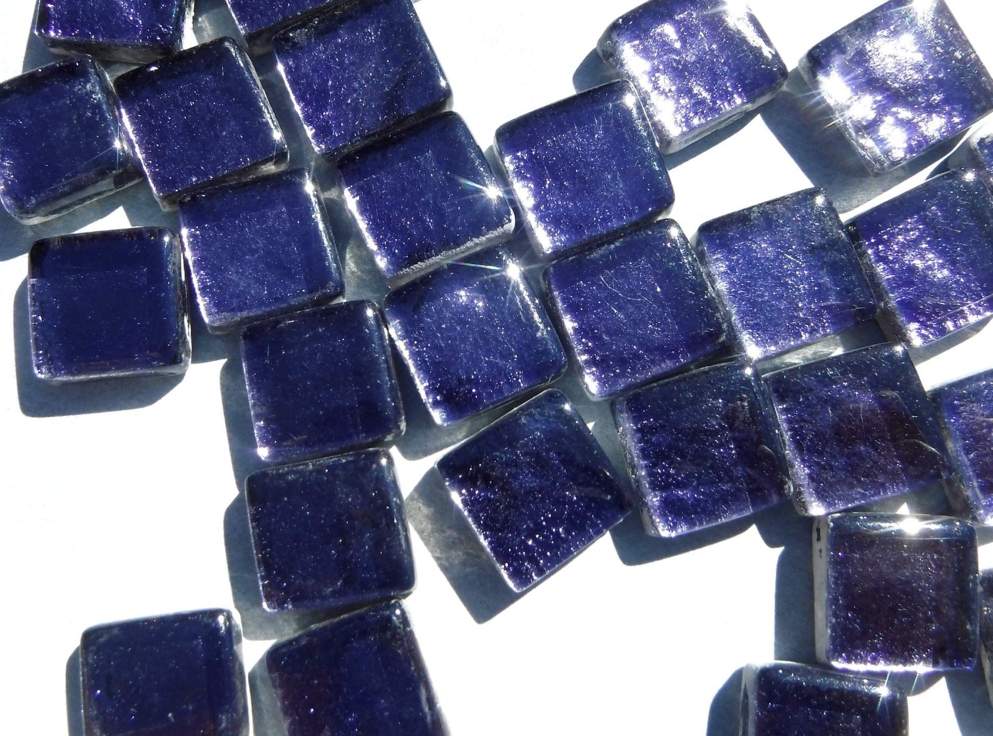 Darkest Indigo Foil Square Crystal Tiles - 12mm - 50g Anil Blue Metallic Glass Tiles