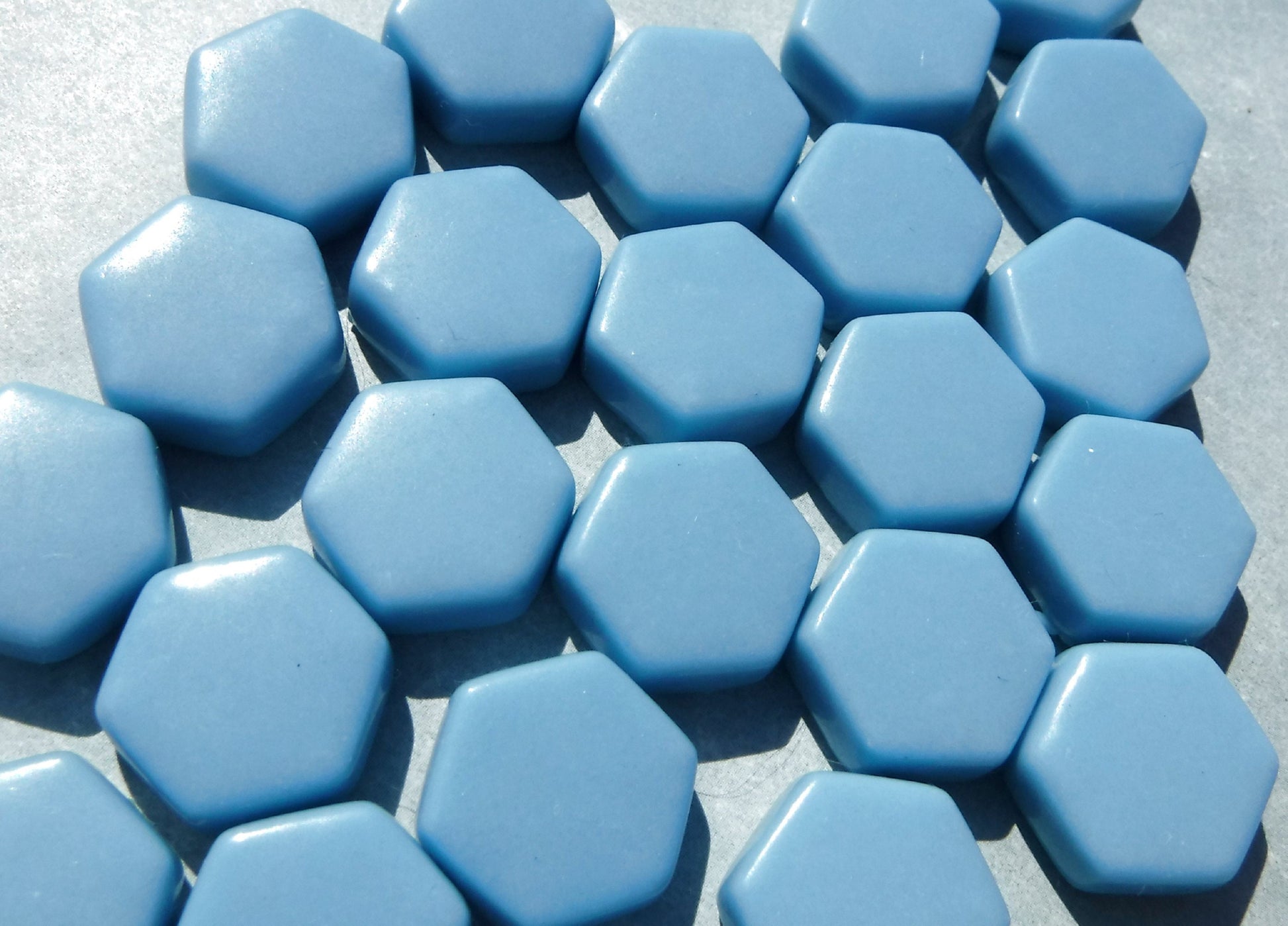 Light Blue Hexagon Mosaic Tiles - 15mm - 100g Opaque Glass Tiles in Hawaiian Blue