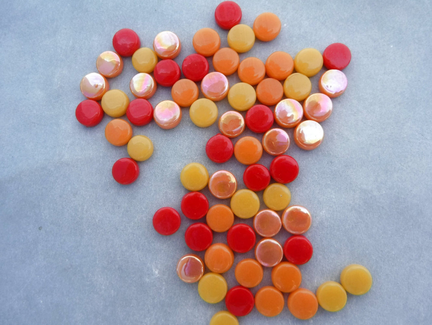 Fiesta Mix MINI Glass Drops Mosaic Tiles - 50 grams - Glass Gems Darling Dotz in Orange Red Yellow - Over 100 Tiles