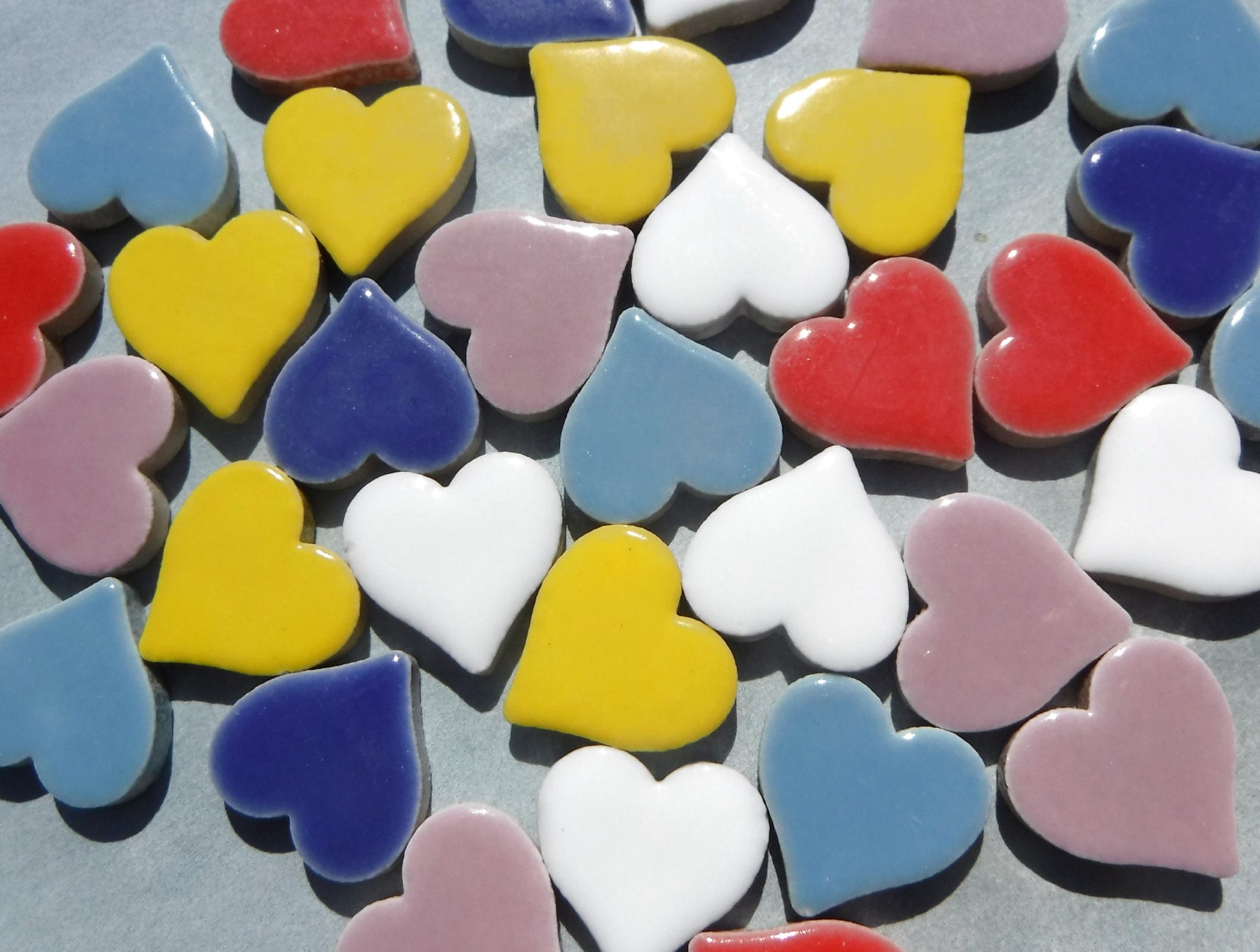 Heart Mosaic Tiles - 50 Ceramic 3/4" Inch Tiles in Assorted Colors