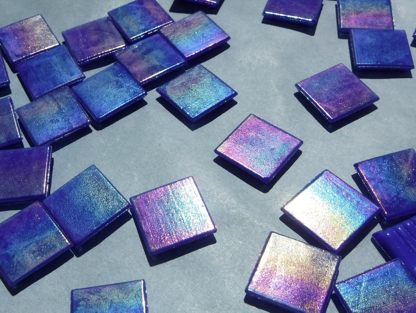 Blue Iridescent Venetian Glass Tiles - 20mm - 100 grams - Over 30 Tiles