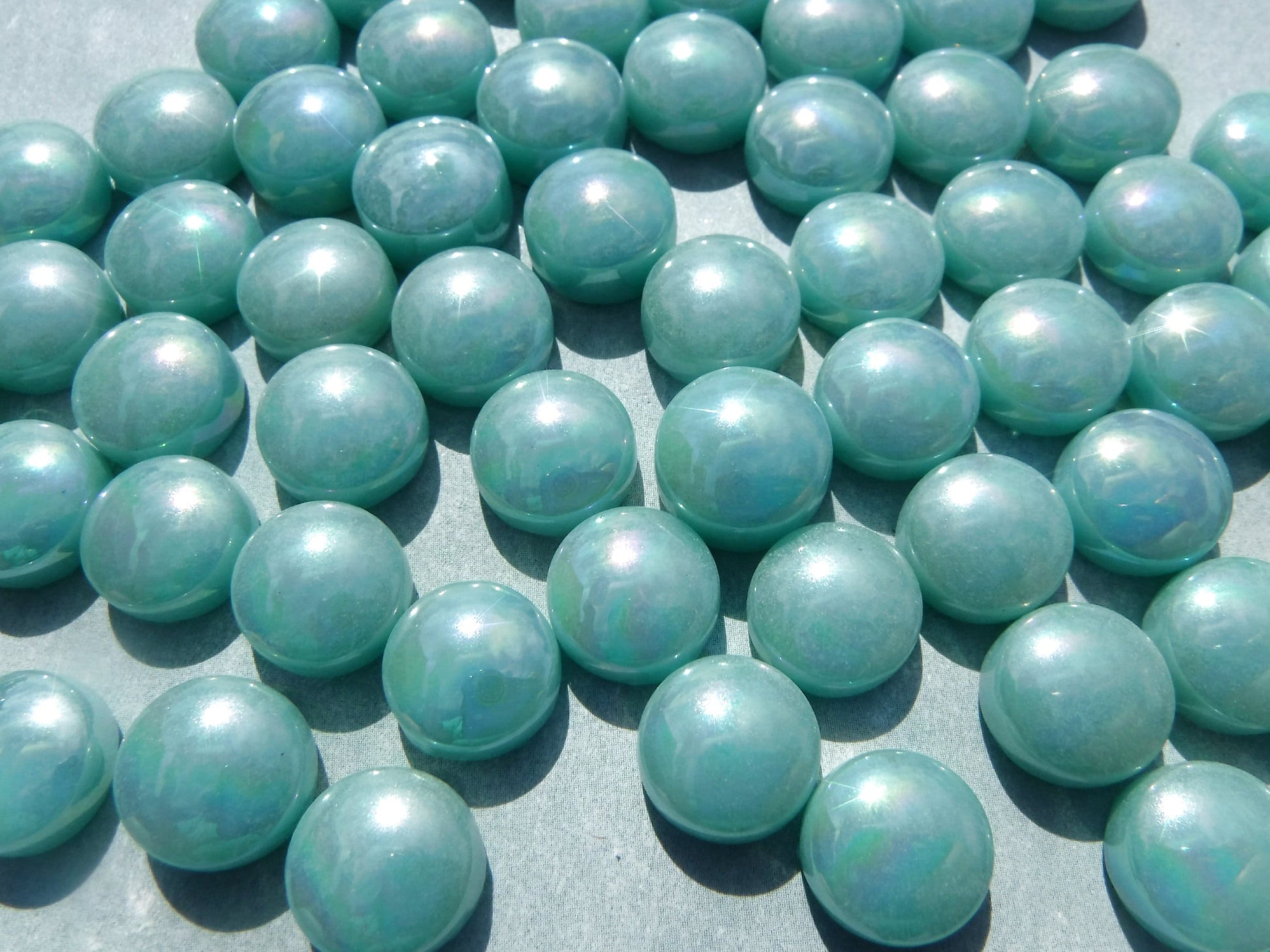 Light Teal Iridescent 12mm Glass Drops Mosaic Tiles - 100 grams