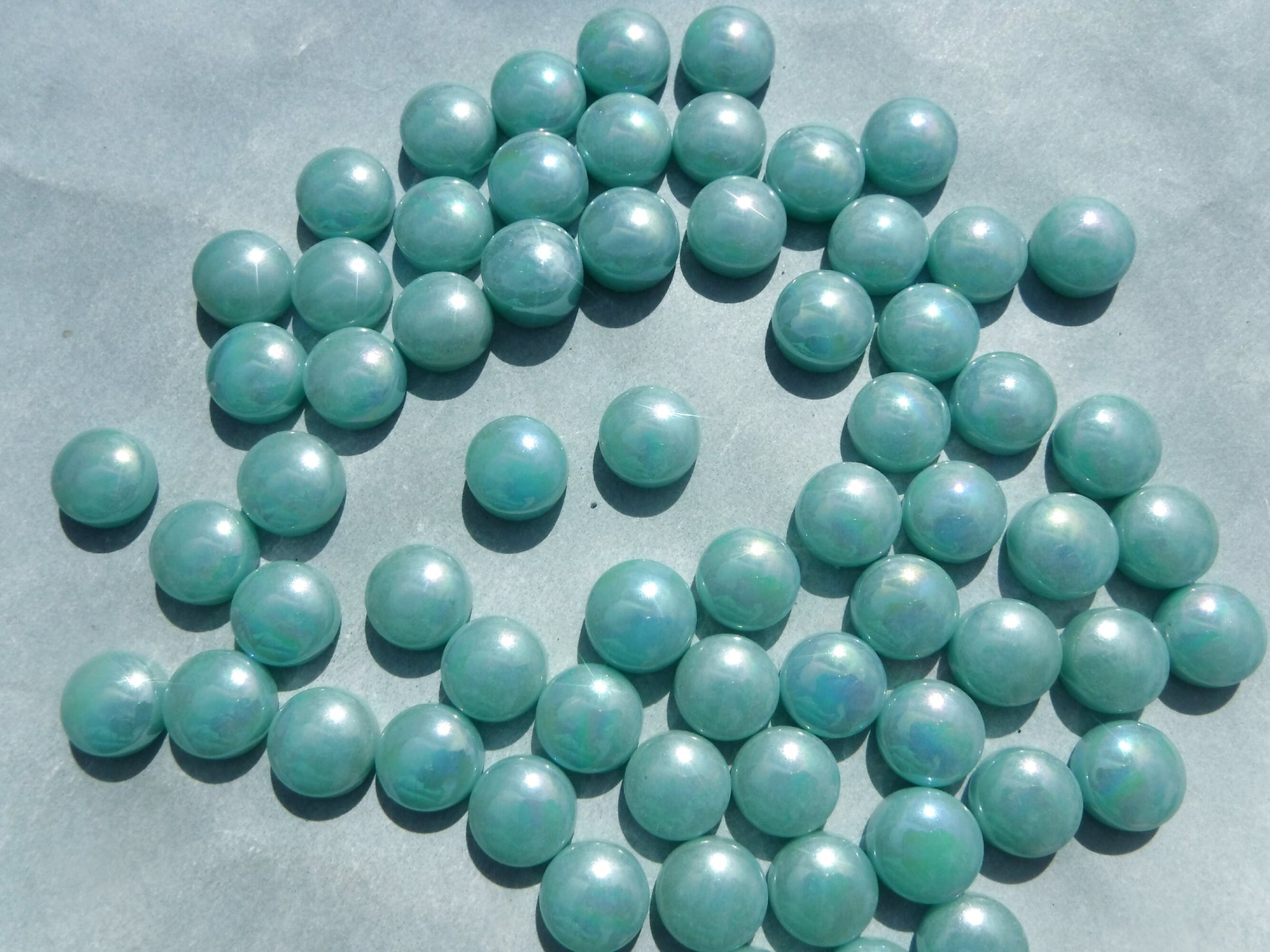 Light Teal Iridescent 12mm Glass Drops Mosaic Tiles - 100 grams