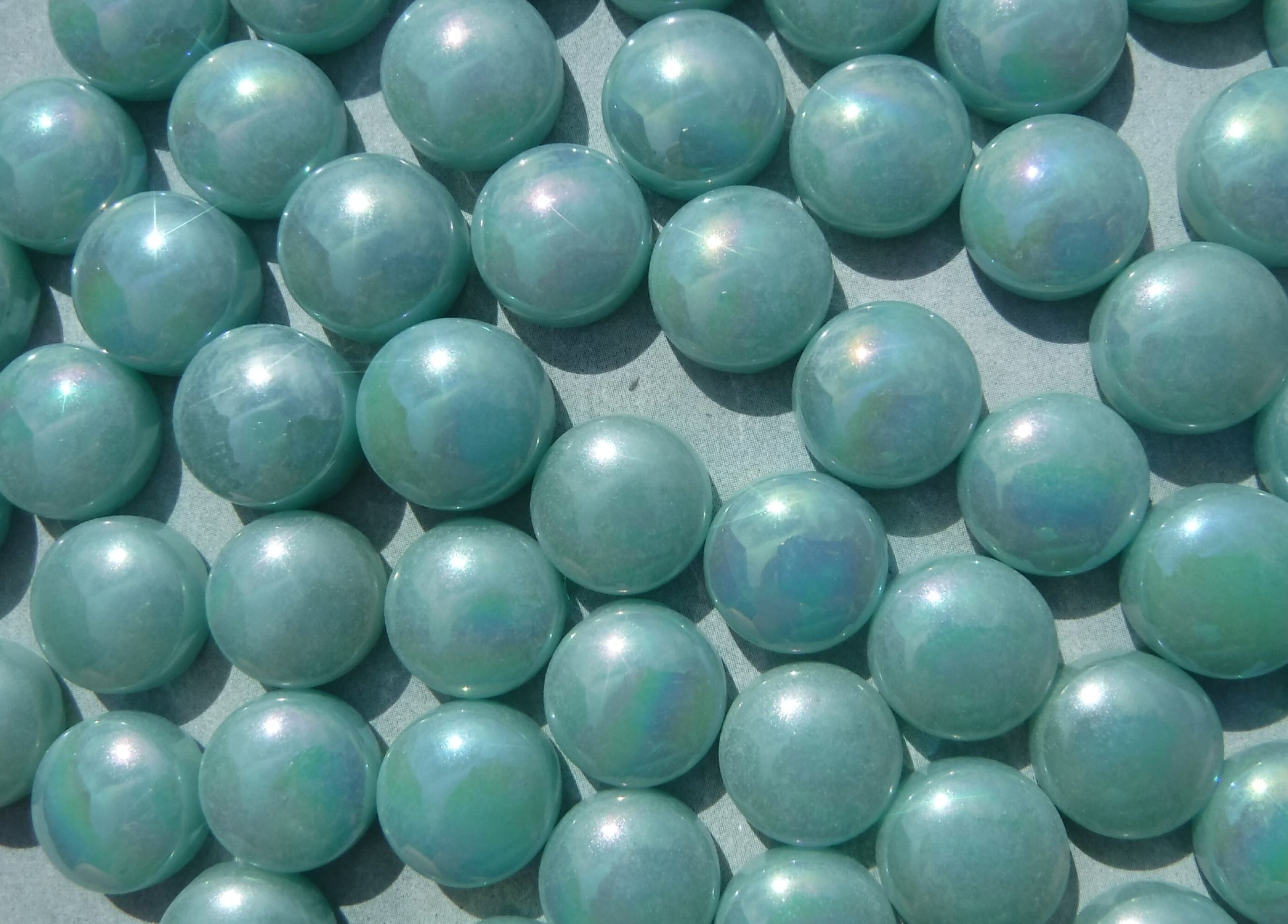 Light Teal Iridescent 12mm Glass Drops Mosaic Tiles - 100 grams