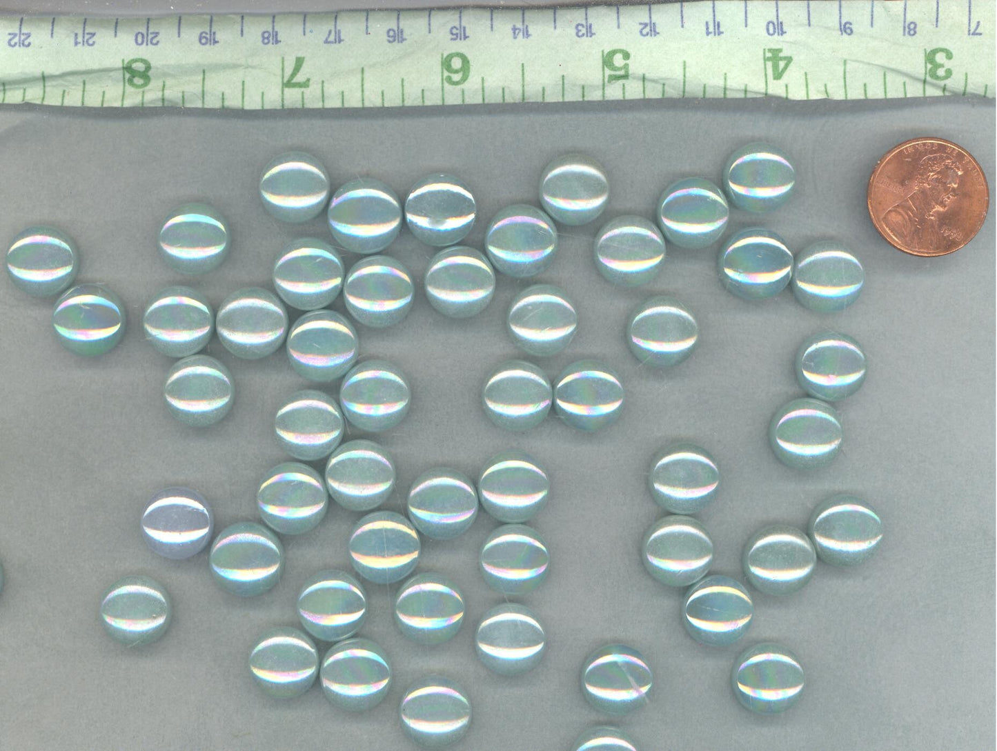 Light Teal Iridescent 12mm Glass Drops Mosaic Tiles - 100 grams