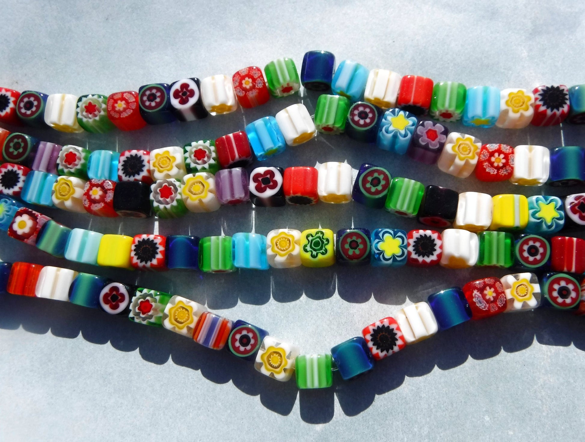 Square Millefiori Glass Beads - Cubes in Assorted Colors and Designs - 6mm - Use in Mosaics - Approx 60 beads