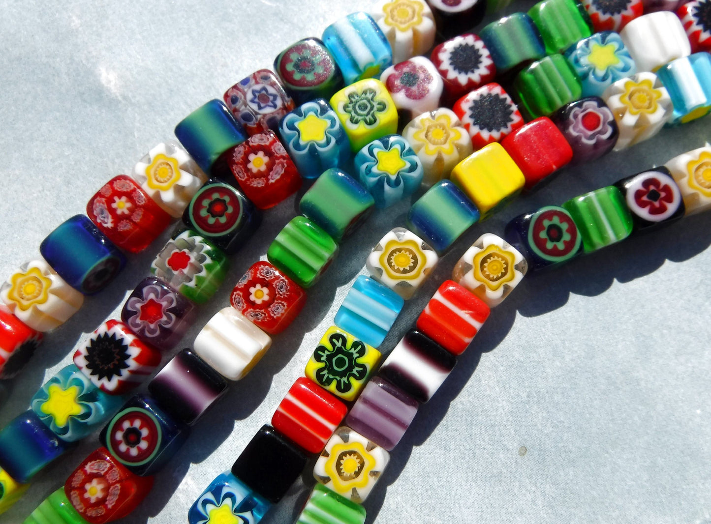 Square Millefiori Glass Beads - Cubes in Assorted Colors and Designs - 6mm - Use in Mosaics - Approx 60 beads