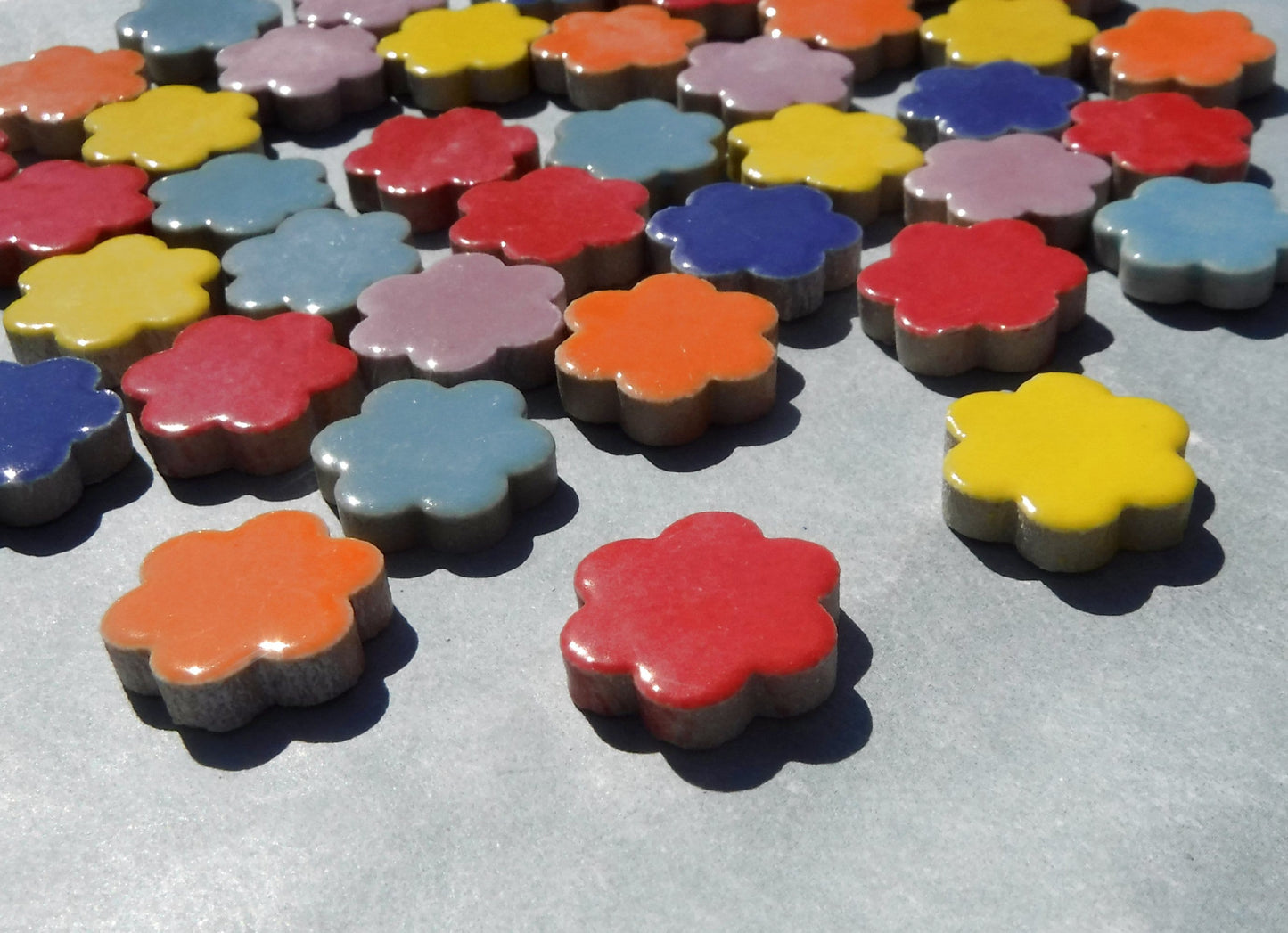 Flower Mosaic Tiles - 50 Ceramic 3/4" Inch Tiles in Assorted Colors