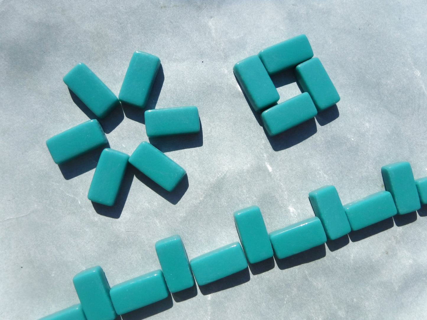 Teal Rectangle Mosaic Tiles - 20mm - 100g Opaque Glass Bar Tiles - Approx 35 Tiles