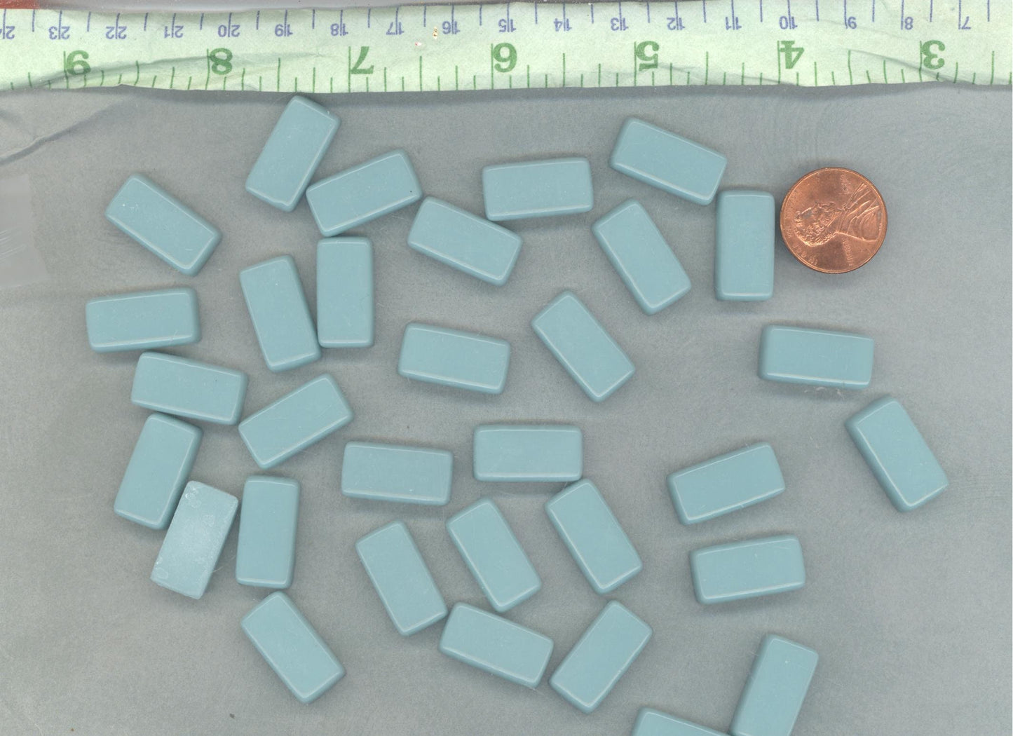 Light Teal Rectangle Mosaic Tiles - 20mm - 100g Opaque Glass Bar Tiles - Approx 35 Tiles