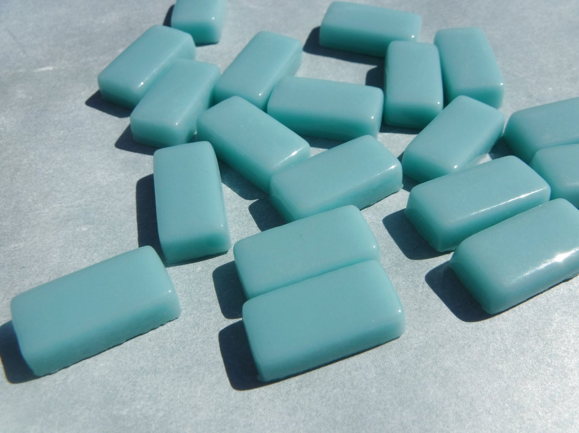 Light Teal Rectangle Mosaic Tiles - 20mm - 100g Opaque Glass Bar Tiles - Approx 35 Tiles