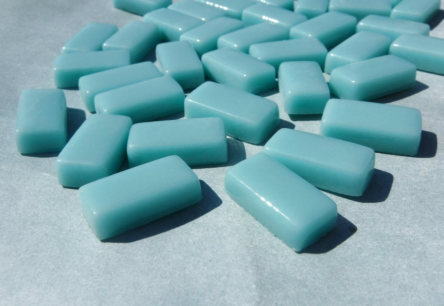 Light Teal Rectangle Mosaic Tiles - 20mm - 100g Opaque Glass Bar Tiles - Approx 35 Tiles