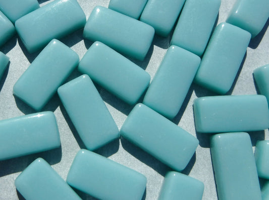 Light Teal Rectangle Mosaic Tiles - 20mm - 100g Opaque Glass Bar Tiles - Approx 35 Tiles