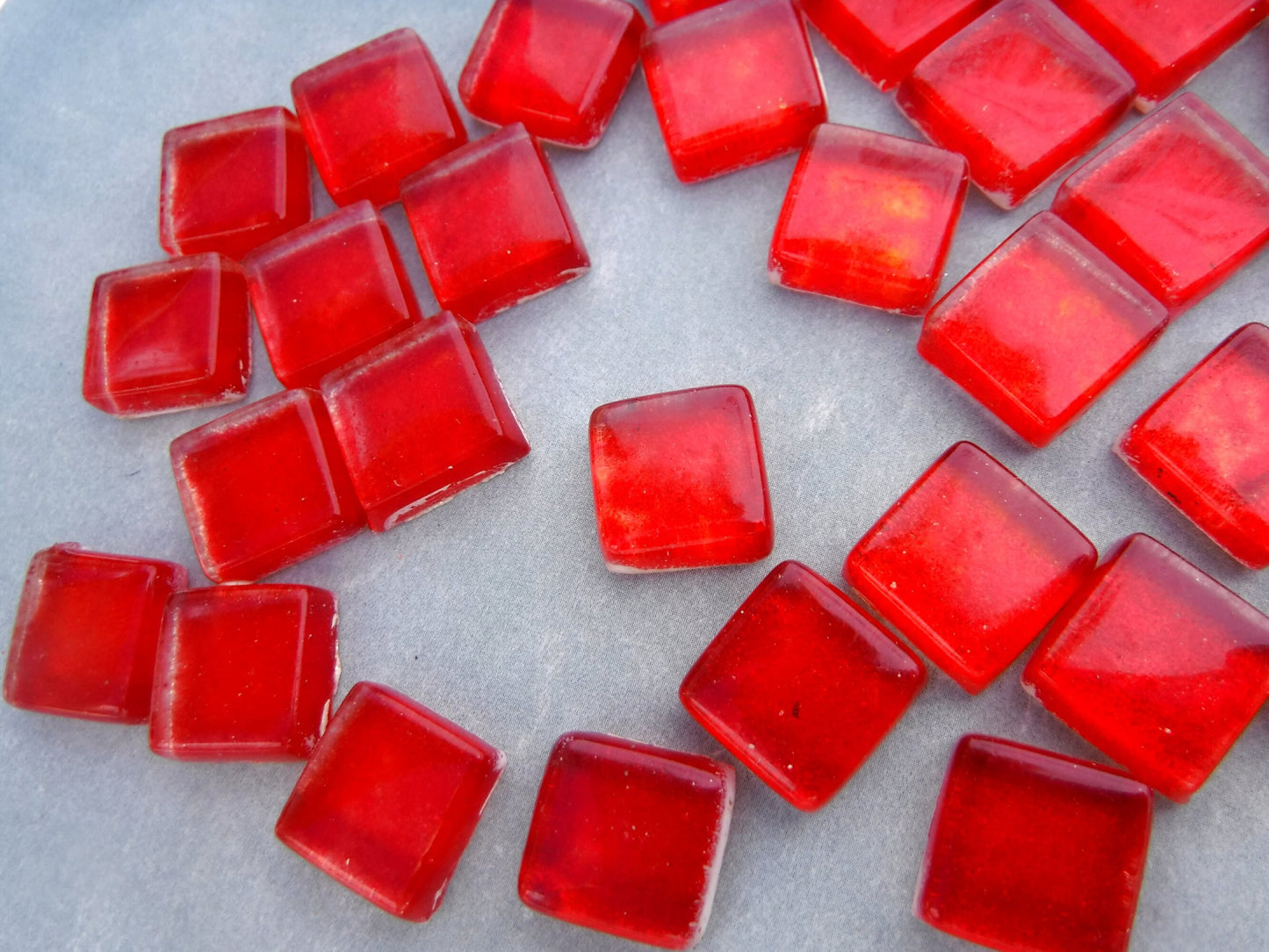 Shimmering Red Foil Square Crystal Tiles - 12mm - 50g Metallic Glass Tiles in Fire Engine Red