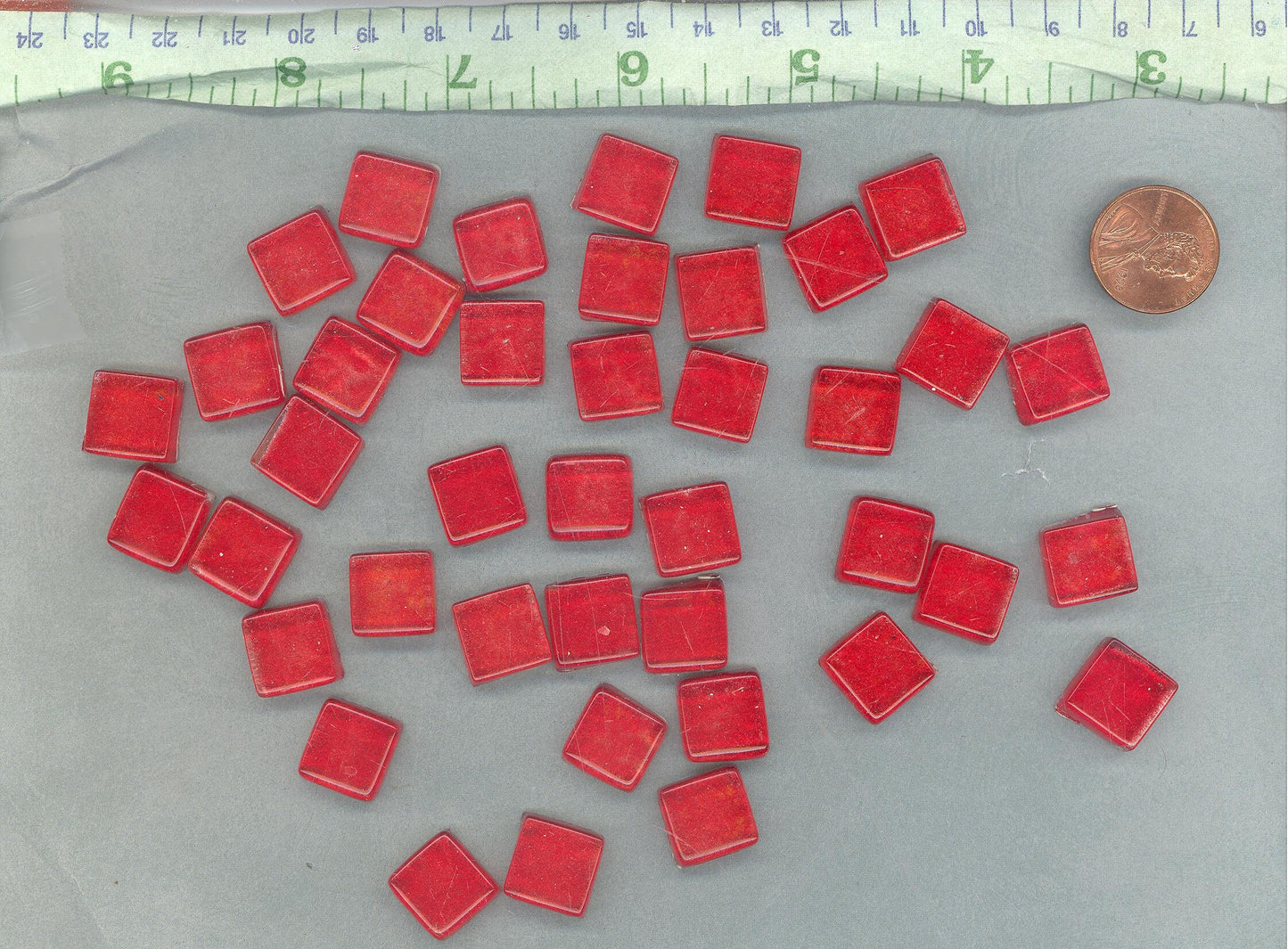 Shimmering Red Foil Square Crystal Tiles - 12mm - 50g Metallic Glass Tiles in Fire Engine Red