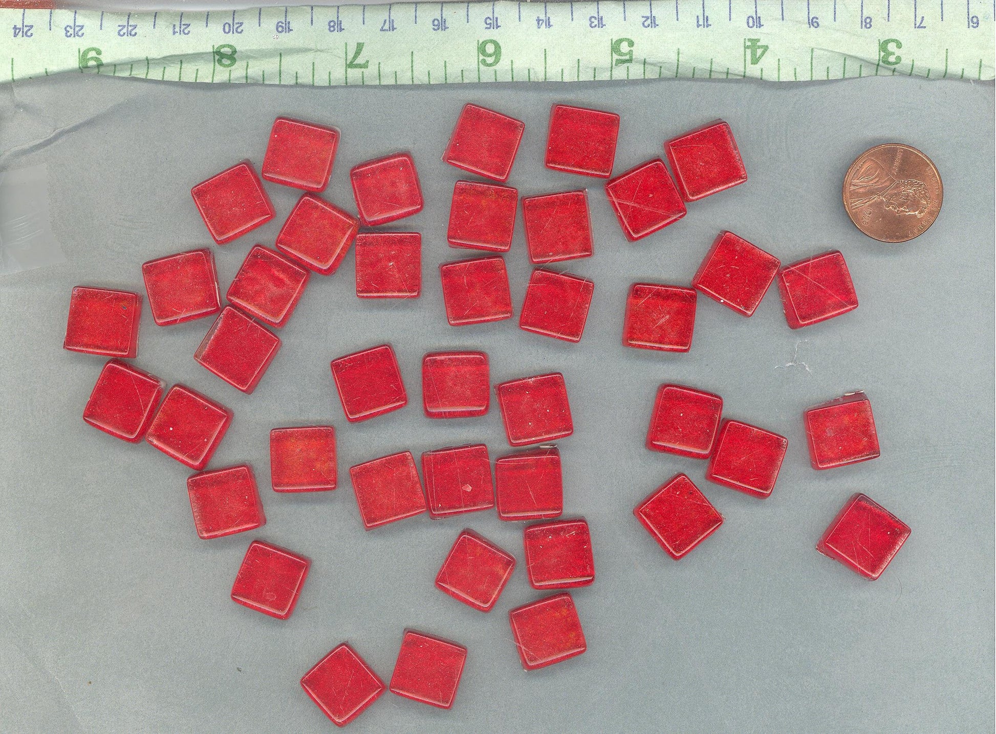 Shimmering Red Foil Square Crystal Tiles - 12mm - 50g Metallic Glass Tiles in Fire Engine Red