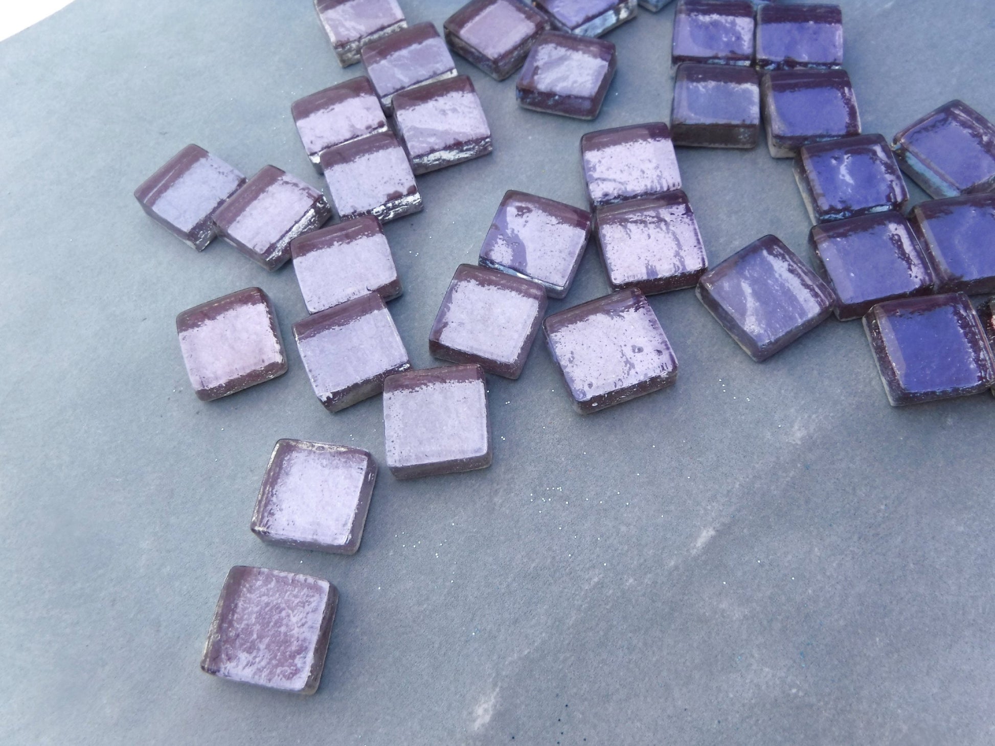 Pale Lavender Foil Square Crystal Tiles - 12mm - 50g Metallic Glass Tiles - Dewey Rose