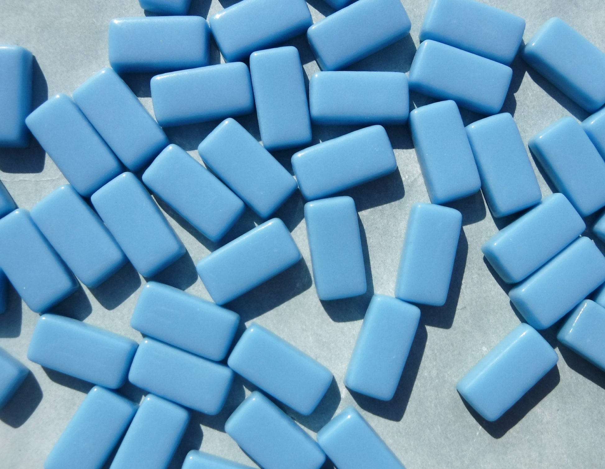 Light Blue Rectangle Mosaic Tiles - 20mm - 100g Opaque Glass Bar Tiles in Hawaiian Blue - Approx 35 Tiles